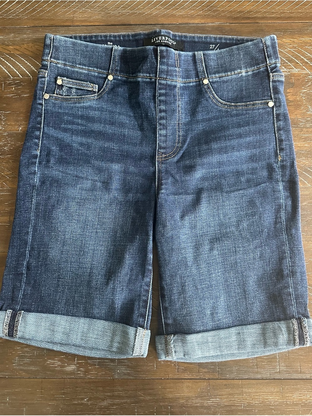 Liverpool Pull On Blue Denim Bermuda Shorts
